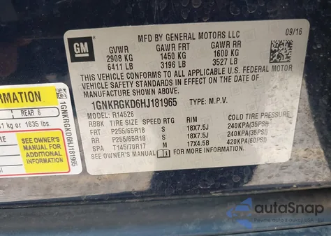 2017 Chevrolet Traverse 1Lt from USA, damaged, VIN 1GNKRGKD6HJ181965